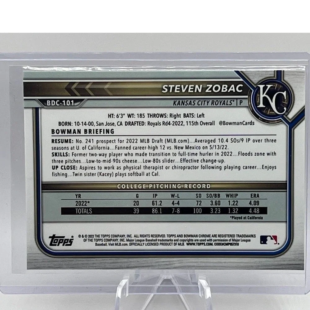 Steven Zobac 1st Bowman 2022 Bowman Chrome BCP-172 MLB Kansas City Royals